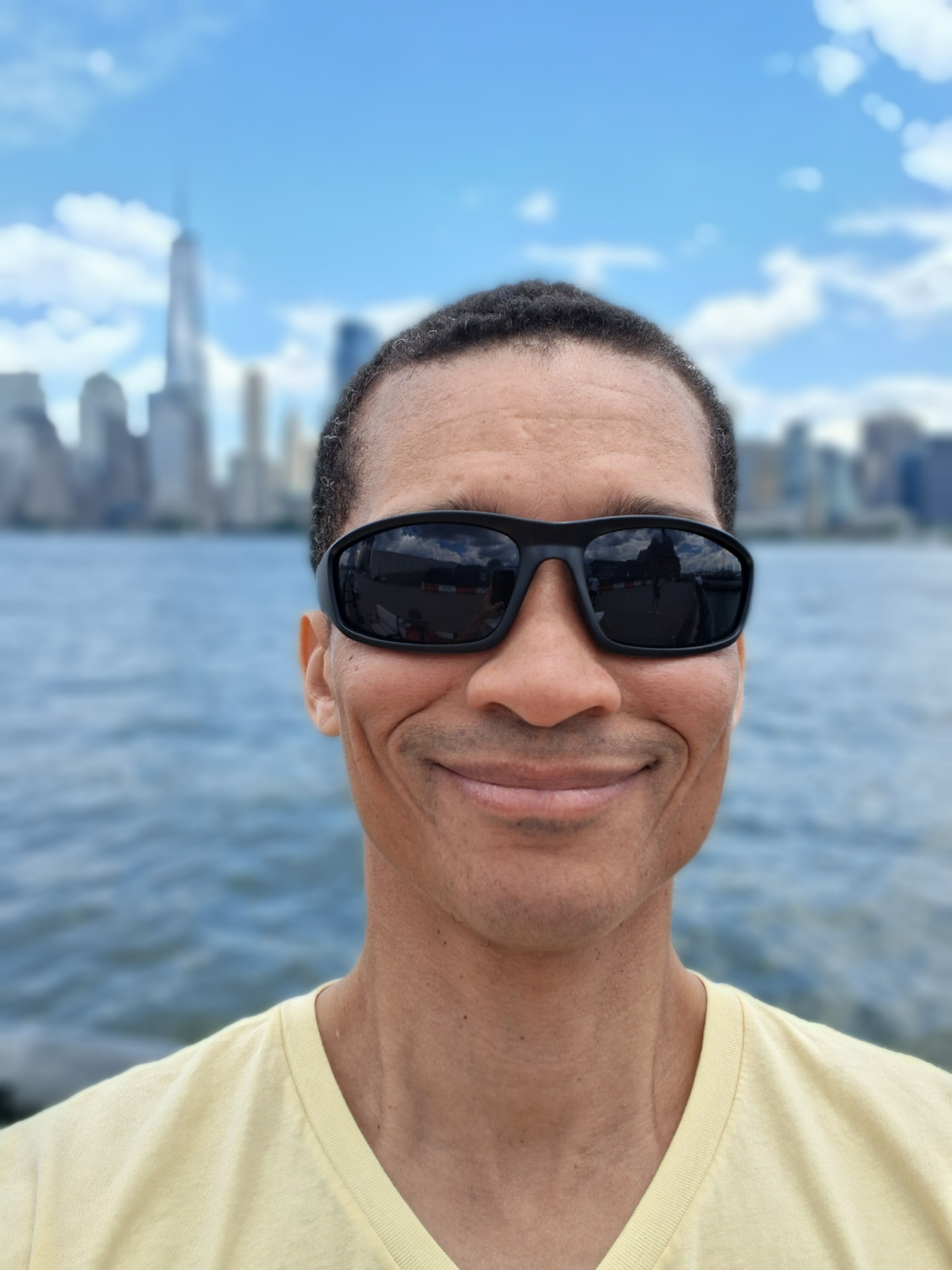 Steven Ulysses Allen in front of the New York City skyline